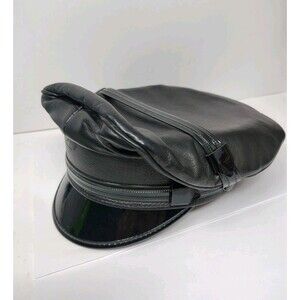 Vintage Leather Peaked Biker Officer Muir Gay Bluf Hat Cap Union Made USA 6 5/8
